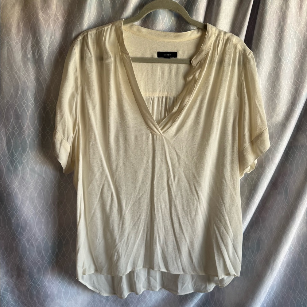 J. Crew Elegant Cream V-Neck Blouse